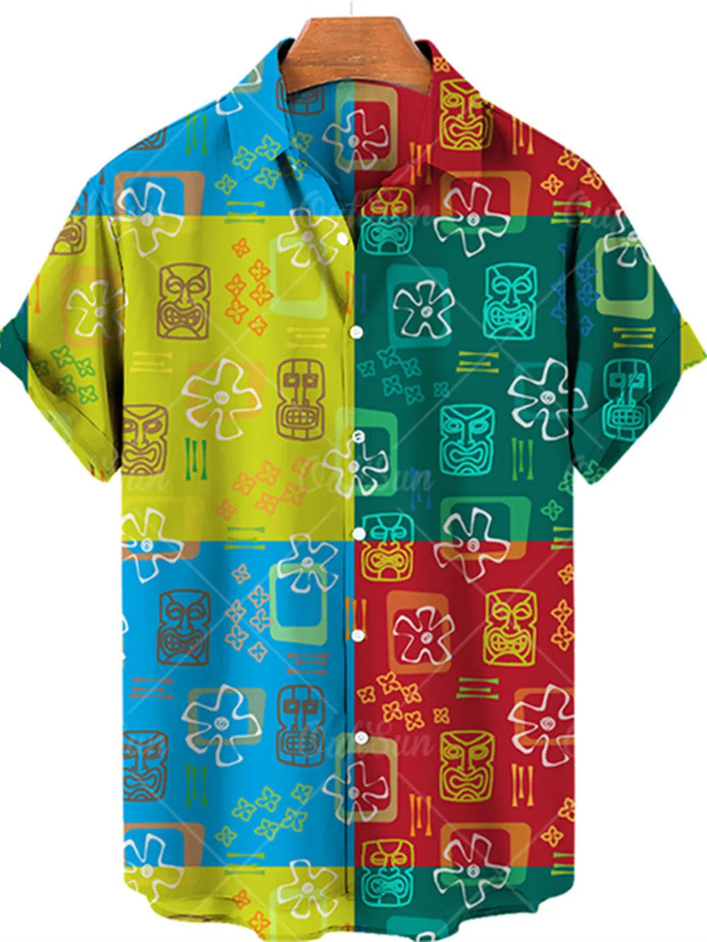 Men's Plus Size Printed Button Up Short Sleeve Shirt, fabric detail