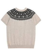 Fair Isle Knit Short Sleeve Sweater