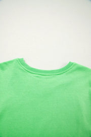 Green cotton crewneck sweatshirt with ribbed collar detail