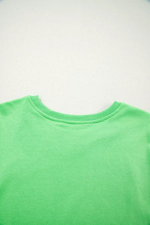 Green cotton crewneck sweatshirt with ribbed collar detail