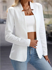 Textured Open Front Blazer in White, close-up detail