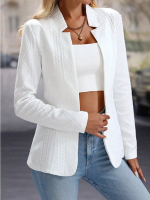 Textured Open Front Blazer in White, close-up detail