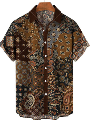 Men's Plus Size Printed Button Up Short Sleeve Shirt, fit detail