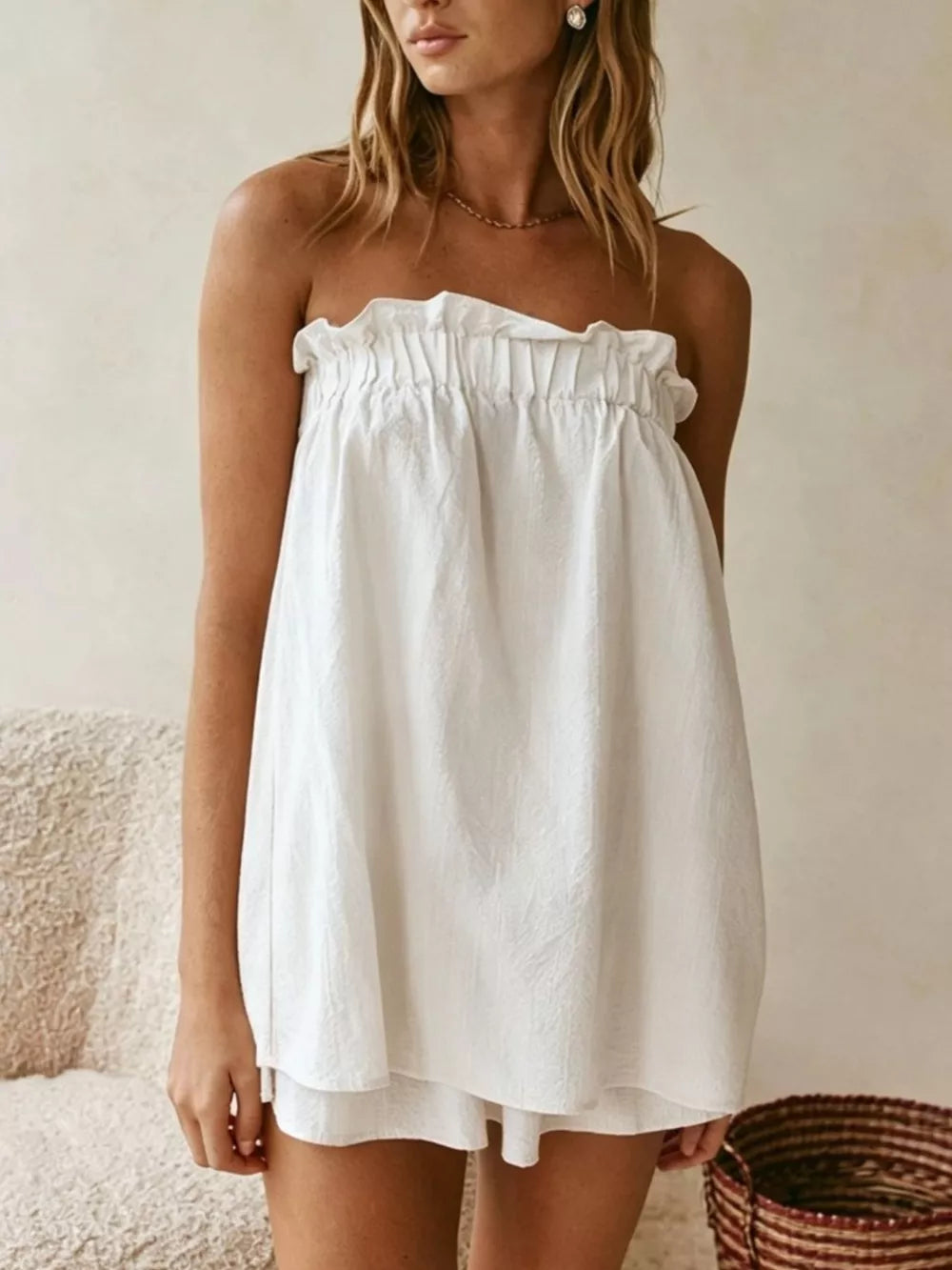 Full Size Strapless Top & High-waisted Skirt Set, close-up detail