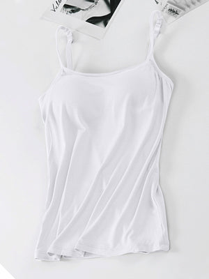 White soft-cup cami with adjustable straps and square neckline