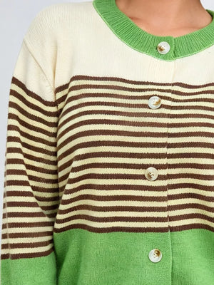 cardigan featuring color-block in orange with 100% polyester Care instructions: Machine wash cold texture
