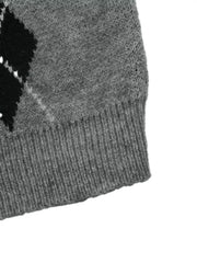 Argyle Patterned Polo Collar Sweater in Dark Gray, product detail
