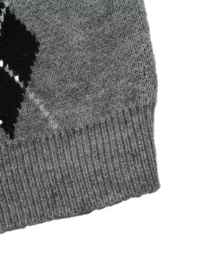 Argyle Patterned Polo Collar Sweater in Dark Gray, product detail