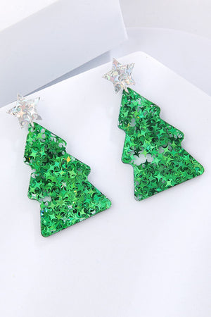 Green acrylic Christmas tree drop earrings with star detail