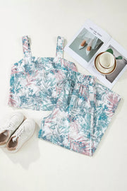 Botanical print cami and drawstring shorts set with pockets.