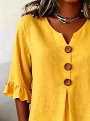 Casual Ruffle-sleeve Decor-button Top Plus Size in Burgundy, view 16