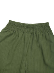 Moss green textured palazzo trousers with elastic waist