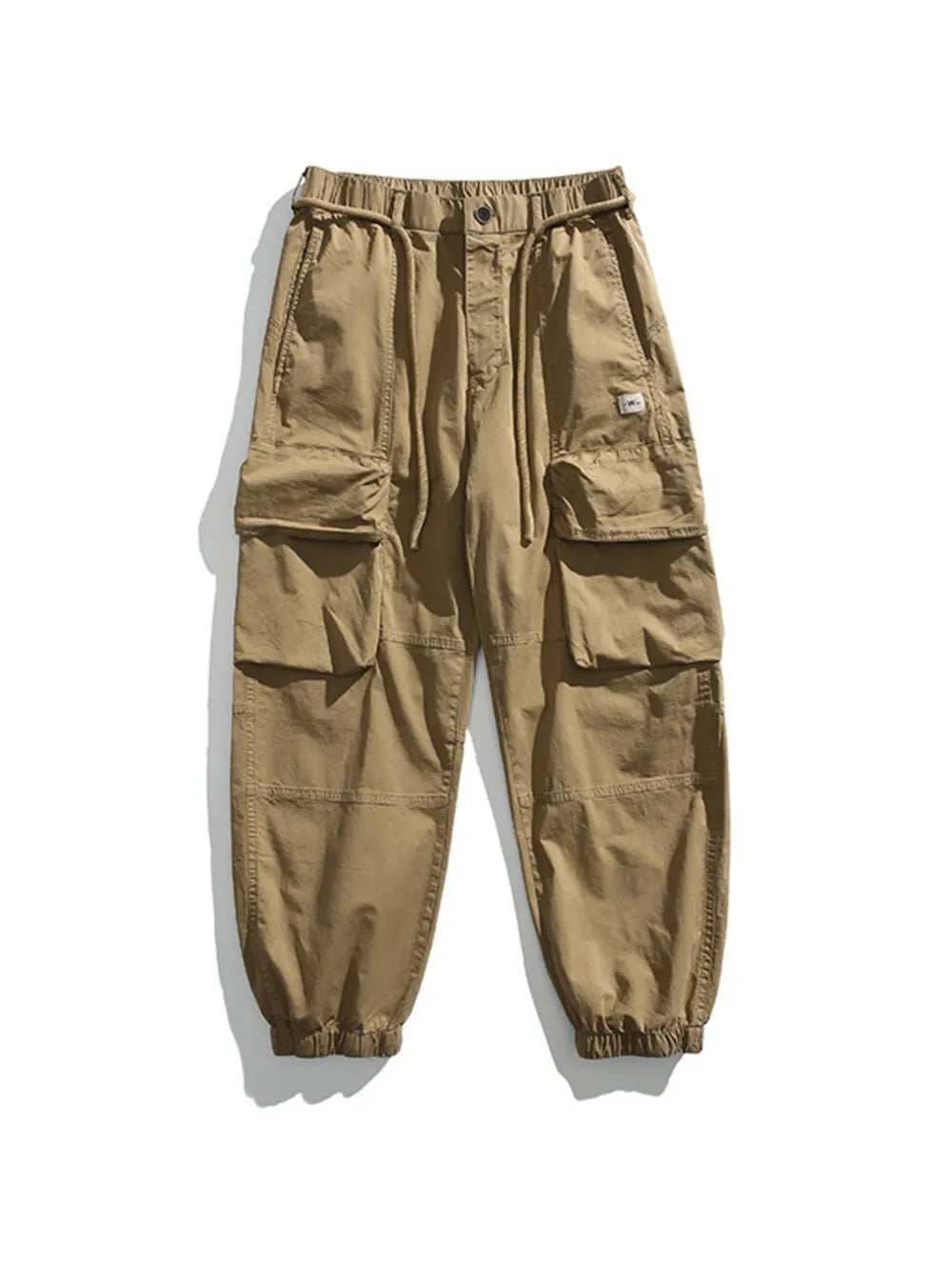 Men's Full Size Multiple Pockets Sweatpants Set in Khaki, close-up detail