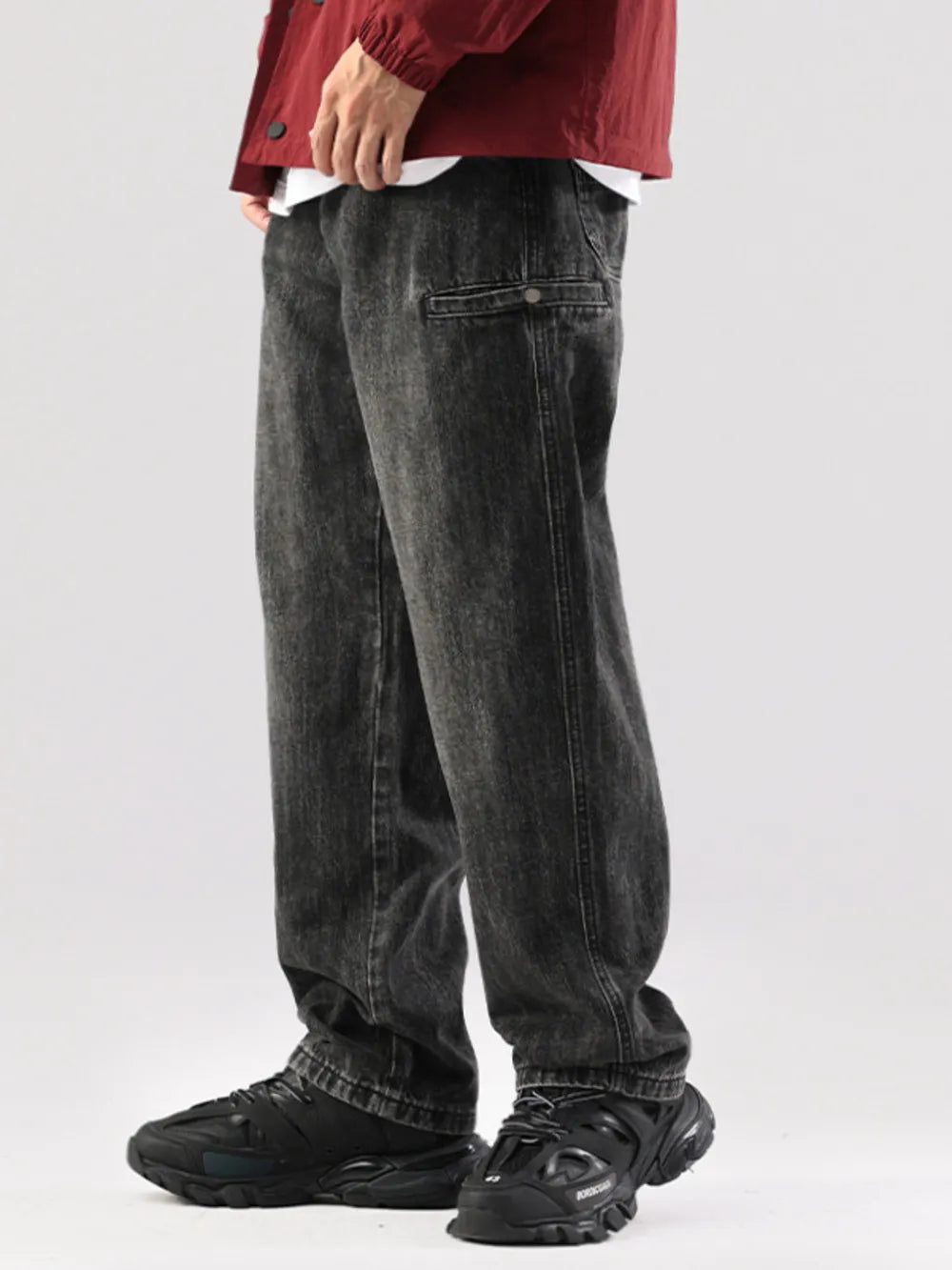 Men S Vintage Wash Relaxed Fit Jeans in Black, model styling view