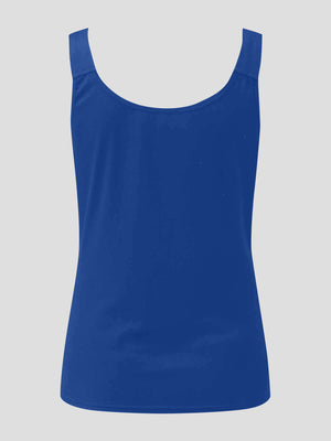 Royal blue ribbed tank top with scoop neckline and wide straps.