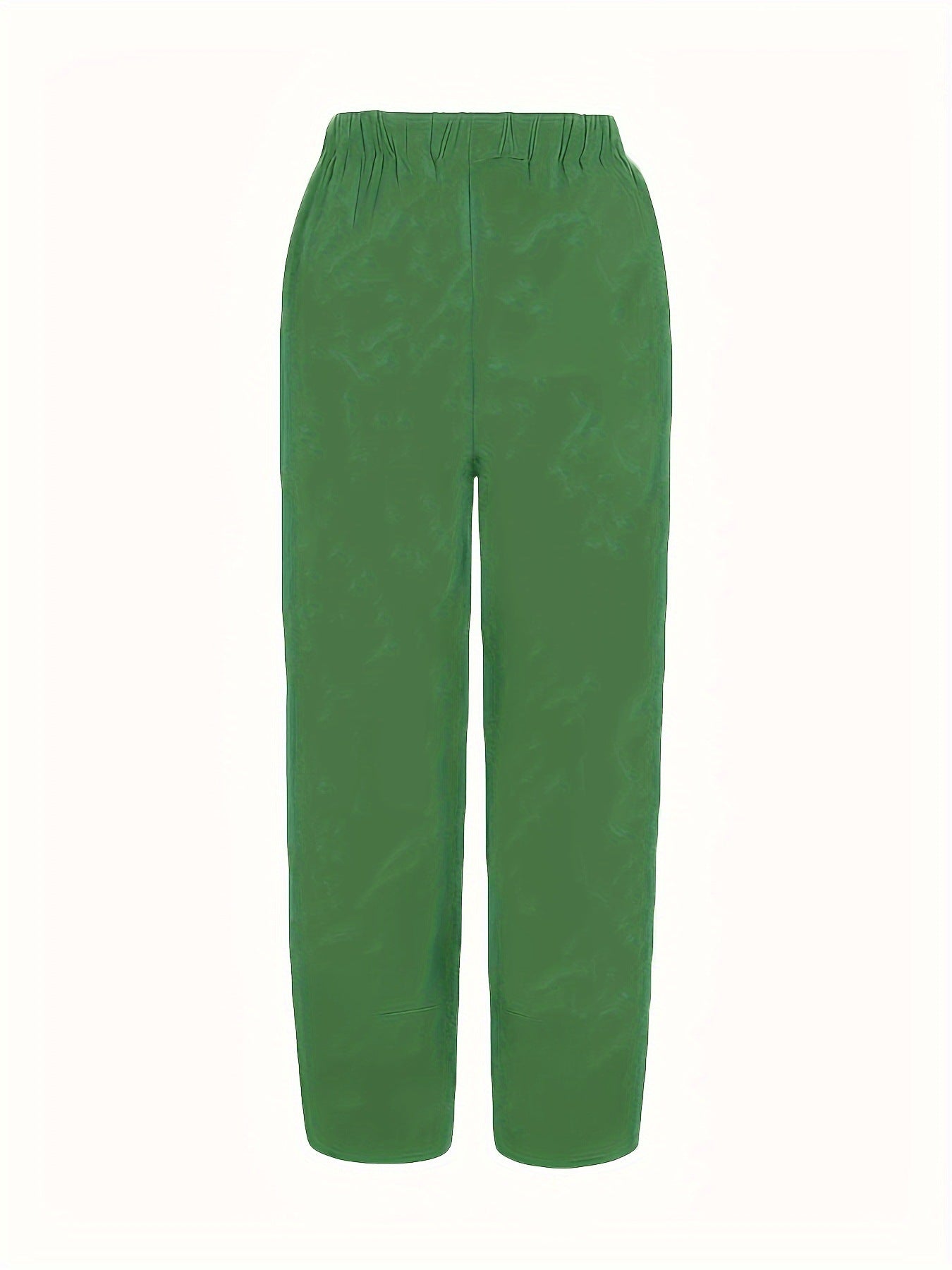 Army green relaxed fit wide-leg pants with elastic waistband and textured fabric.