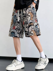 Men's chino shorts with a graphic face print and drawstring waist.