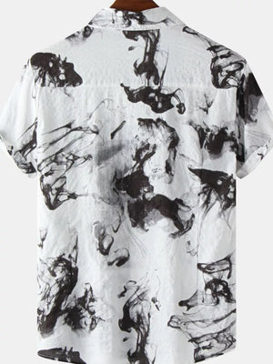 Men's Plus Size Abstract Ink Splash Short Sleeve Shirt in Black, side view
