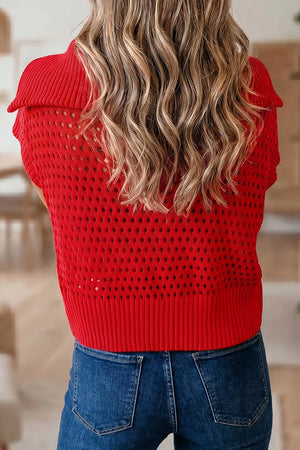 Openwork Quarter-zip Knit Top, side view