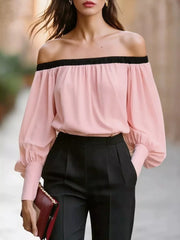 Off-shoulder Ruched Top in Black, close-up detail