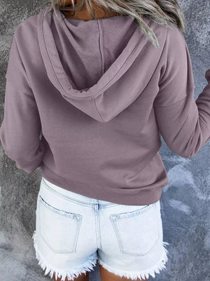 Full Size Kangaroo Pocket Drawstring Hoodie in Army Green, model styling view