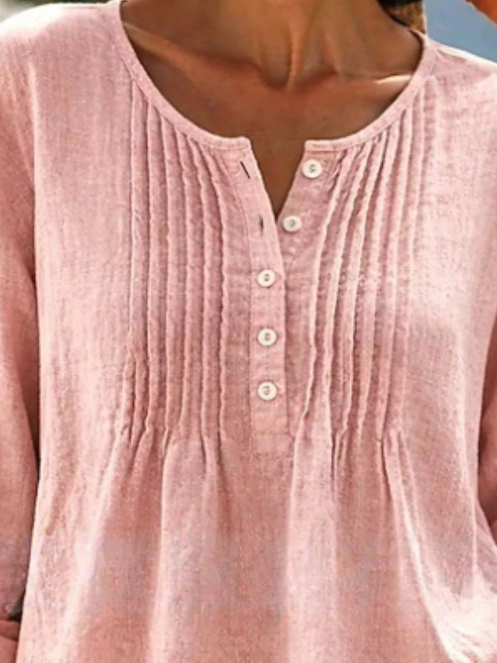 Casual Button Detail Long Sleeve Linen Shirt in Yellow, fit detail