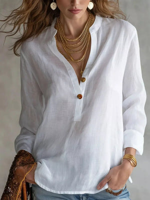 Button Detail Long Sleeve Shirt in Apricot, fabric detail