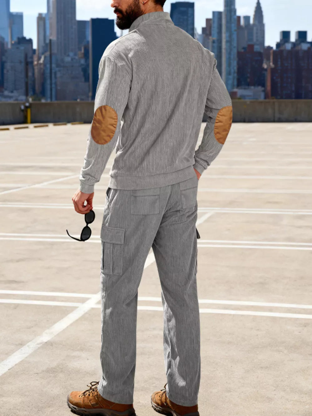 Men's Casual Button Detail Top And Pants Set in Gray, editorial view