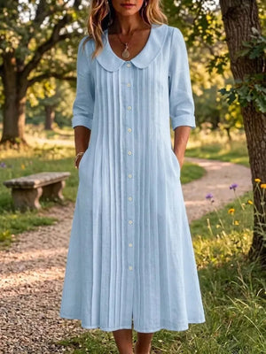 Peter Pan Collar Button Down Dress Plus Size, close-up detail