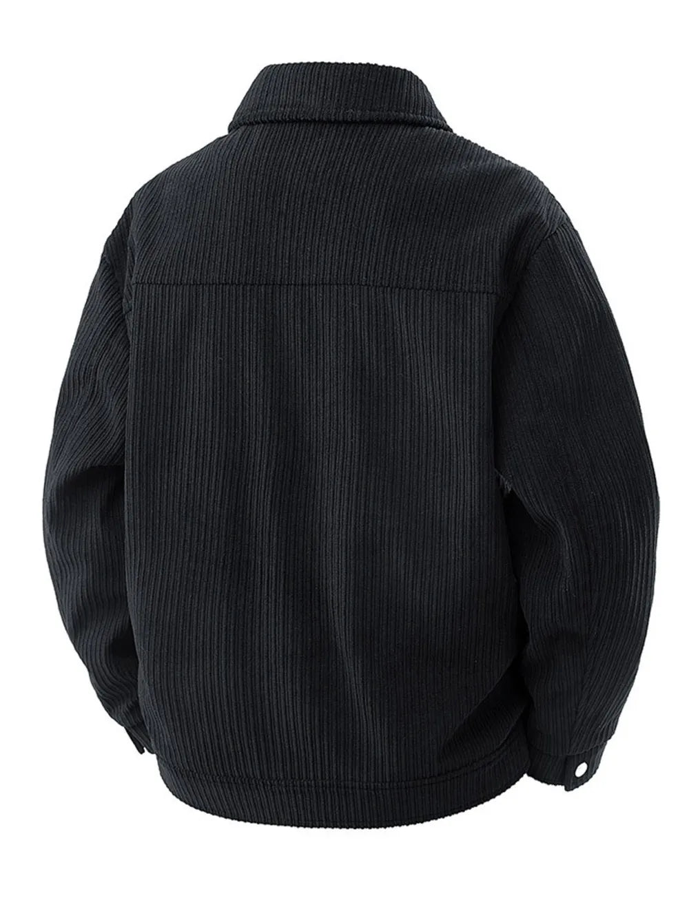 Men's Plus Size Corduroy Button Up Jacket in Black, model styling view
