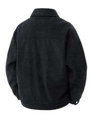 Men's Plus Size Corduroy Button Up Jacket in Black, model styling view