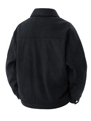 Men's Plus Size Corduroy Button Up Jacket in Black, model styling view