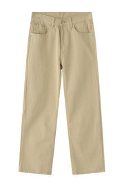 Relaxed fit khaki chino trousers with a straight leg and classic five-pocket styling.