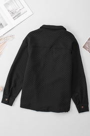 Black quilted overshirt with button cuffs and collar