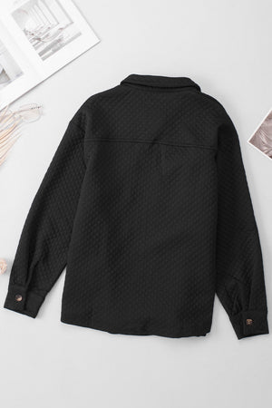 Black quilted overshirt with button cuffs and collar