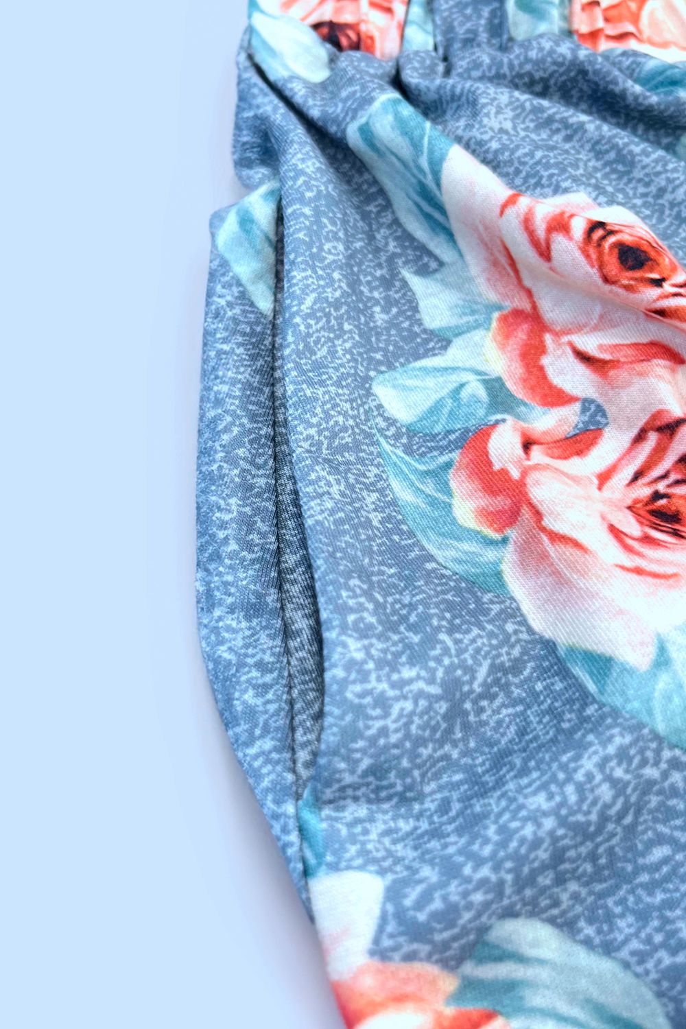 Floral print midi dress in Misty Blue with side pocket detail