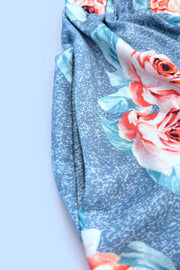 Floral print midi dress in Misty Blue with side pocket detail