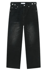 Dark wash relaxed fit denim trousers with button fly