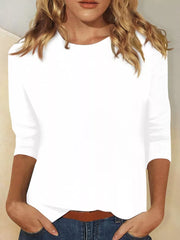 Solid Color Round Neck T-shirt in Green, model styling view