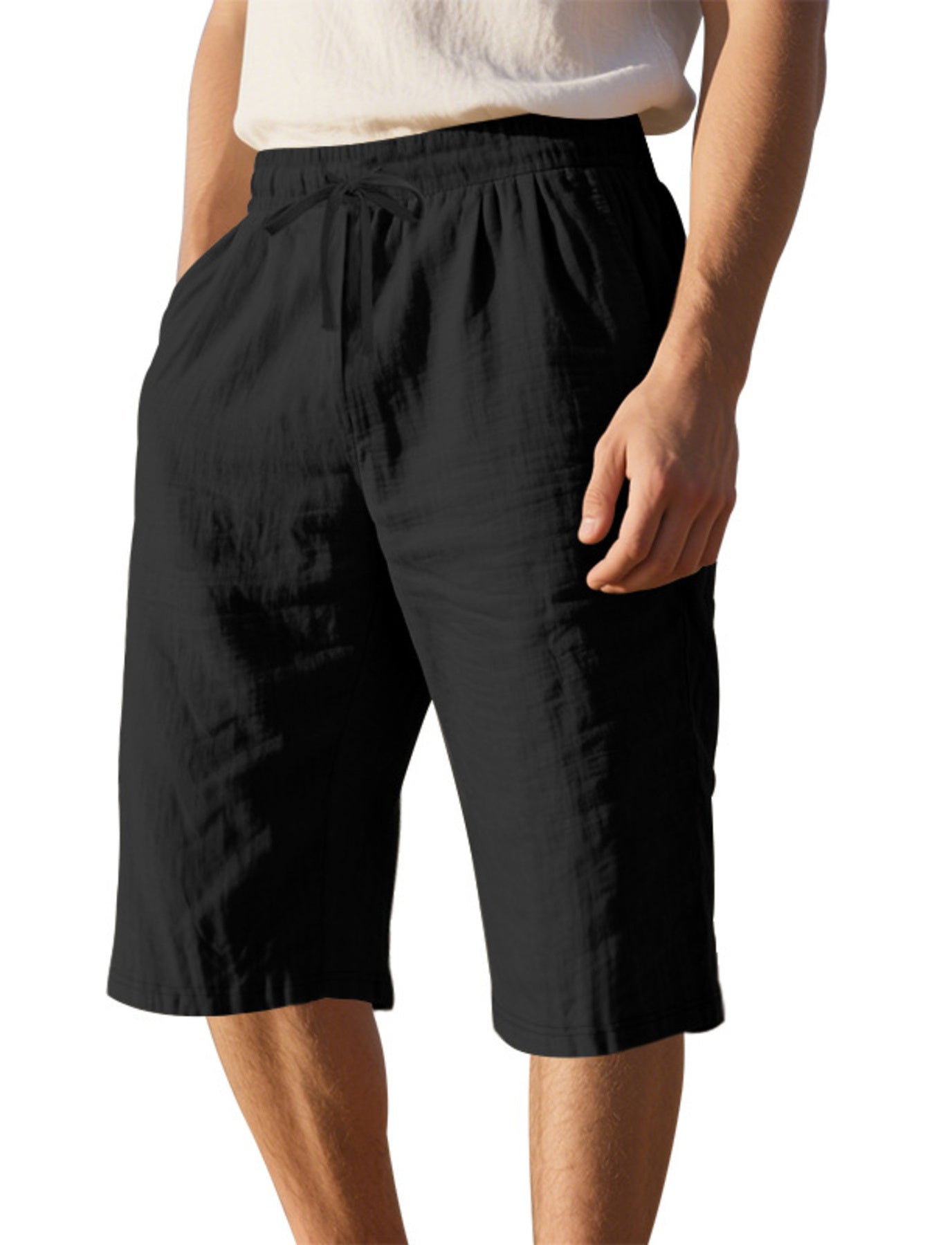 Men's Casual Drawstring Bermuda Shorts Plus Size in Light Blue, front view