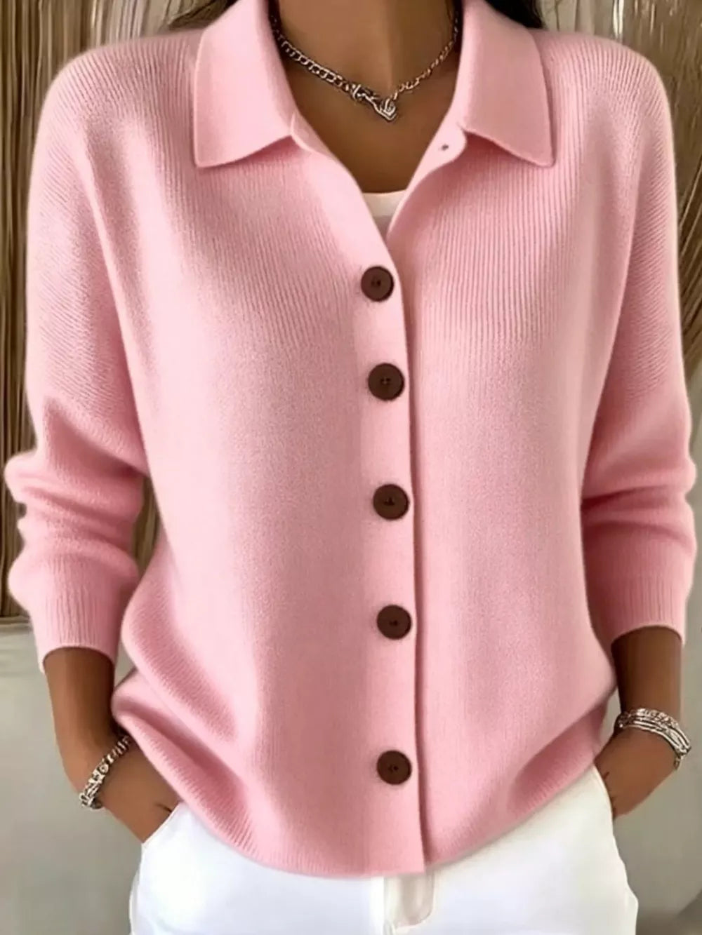 Button-up Long Sleeve Cardigan, fit detail
