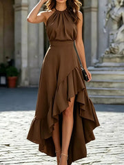 Ruffled High-low Sleeveless Maxi Dress in Black, editorial view