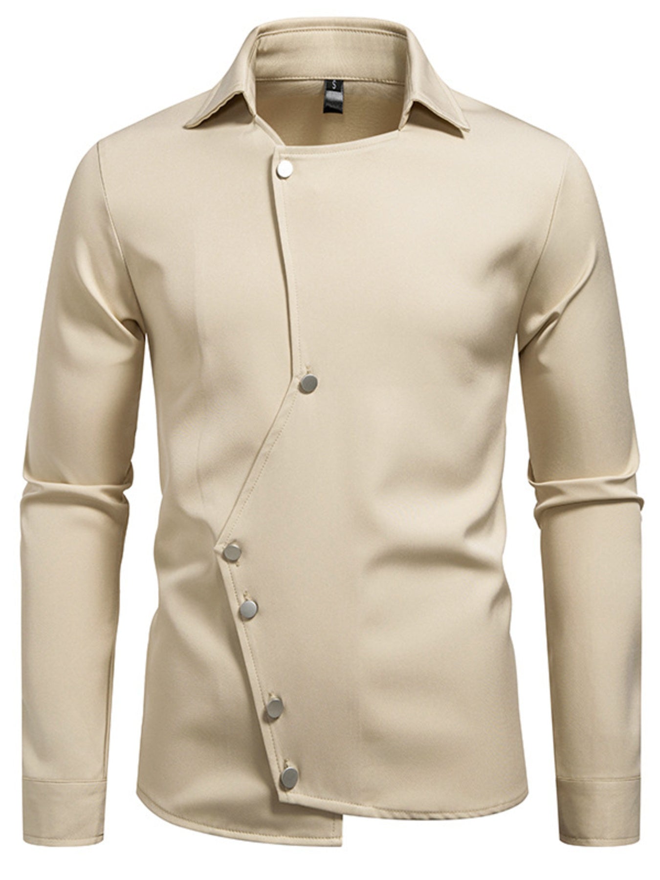 Men's Khaki asymmetrical button detail shirt with classic collar