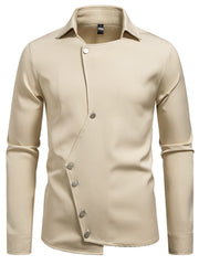 Men's Khaki asymmetrical button detail shirt with classic collar