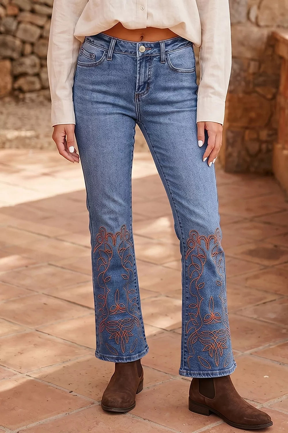 Embroidered Flare Leg Jeans, side view