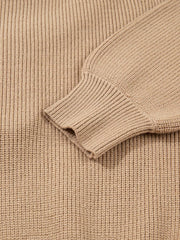 Ribbed knit sweater dress in beige with a close-up view of the sleeve cuff detail.