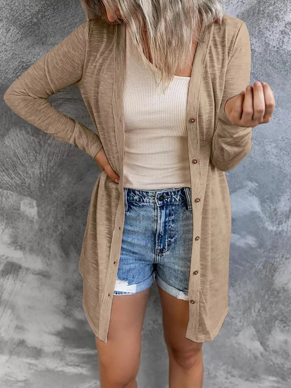 Lightweight Button-up Cardigan Plus Size in Grey, view 17