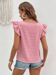 Textured ruffle sleeve square neck top in dusty pink with textured fabric