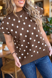 Dolman Sleeve Polka Dot Sweater in Dark Brown, side view