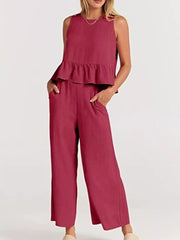 Ruffled Hem Sleeveless Top And Wide-leg Pants Set Plus Size